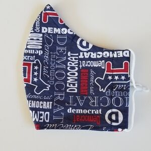Hand Crafted Face Mask Blue Red White Democrat Print Cotton Adult